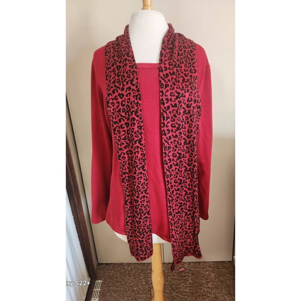 S40 Heart N Crush red sweater w/attached red& black animal print leopard scarf